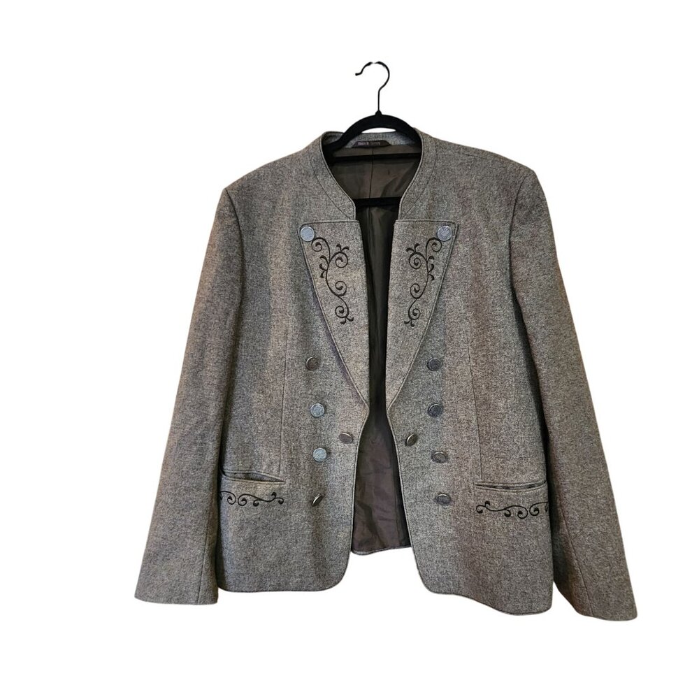 Weyrer Womens Wool Blend Embroidered Blazer Jacket Gray Size 38 Made In Germany